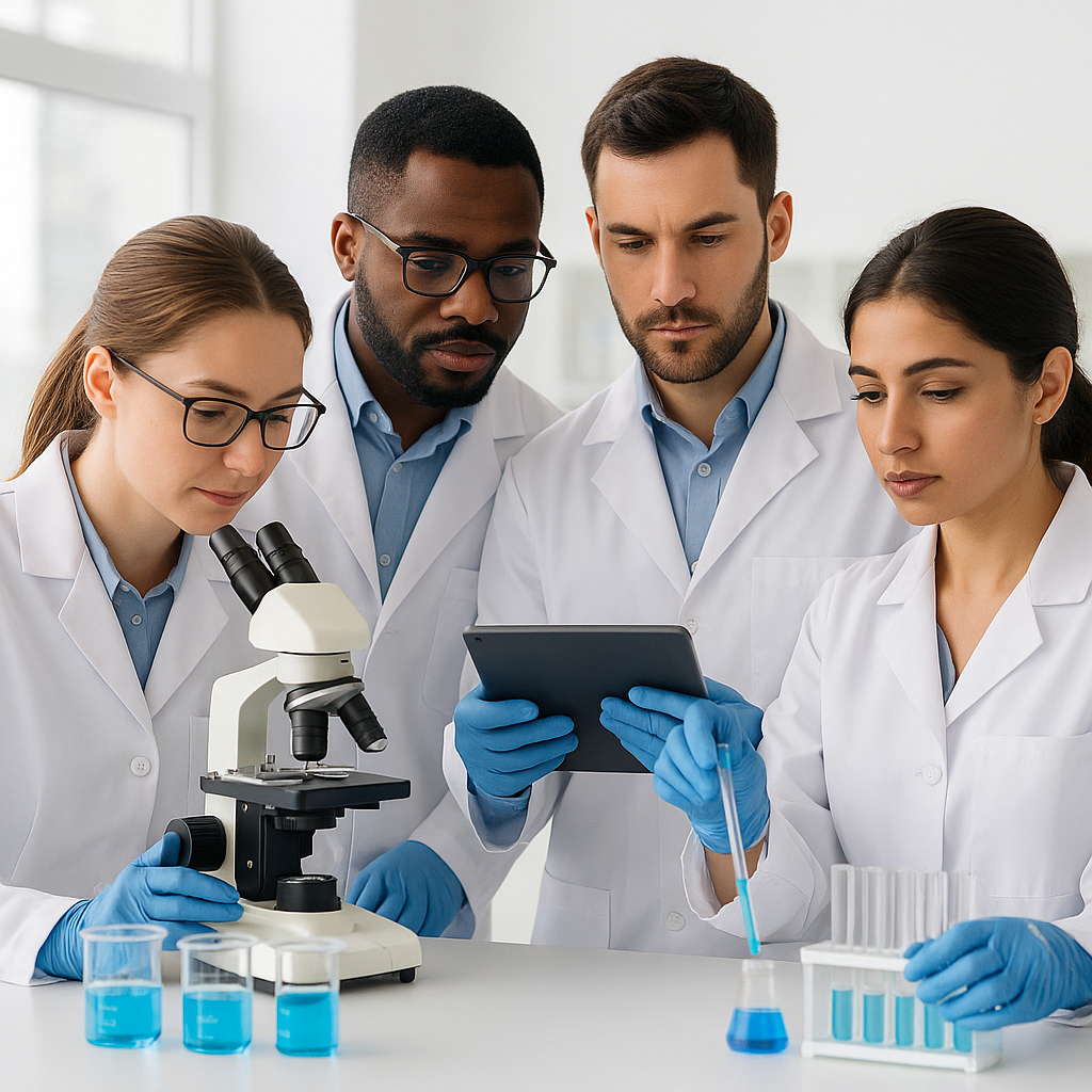 Professional scientists working